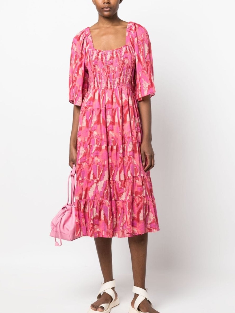 Ba&Sh Teoli Abstract-Print Midi Dress - Pink, size medium